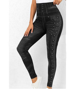 Beaded Black High Waisted Ankle Length Leggings