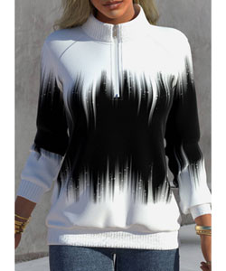 Black Zipper Ombre Long Sleeve High Neck Sweatshirt