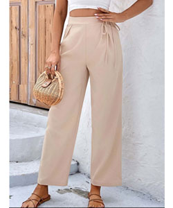 Light Coffee Bowknot Drawastring High Waisted Pants