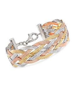 Italian Tri-Colored Sterling Silver Reversible Braid Bracelet